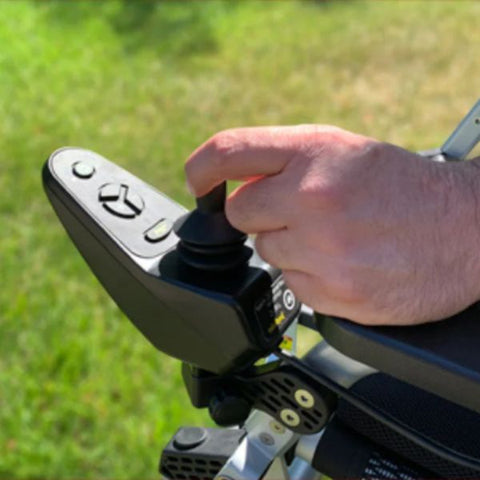 Joystick being used on the Journey Zoomer Chair
