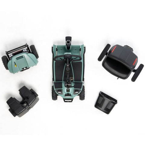 Pride Baja Bandit Full Sized Mobility Scooter Sage Color  Disassembled View