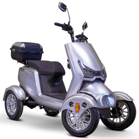 E-Wheels EW-75 Four Wheel Electric Mobility Scooter Silver Front Side View