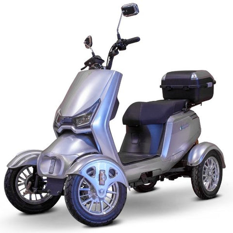 E-Wheels EW-75 Four Wheel Electric Mobility Scooter Silver Side Front View