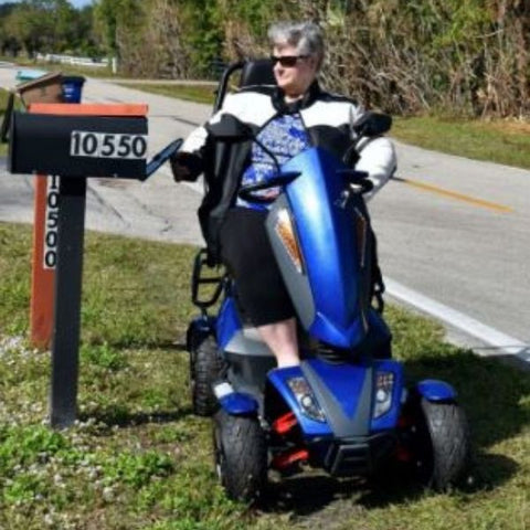 EV Rider Vita Monster 4 Wheel Scooter Heartway - S12X Blue Front  View with Passenger 