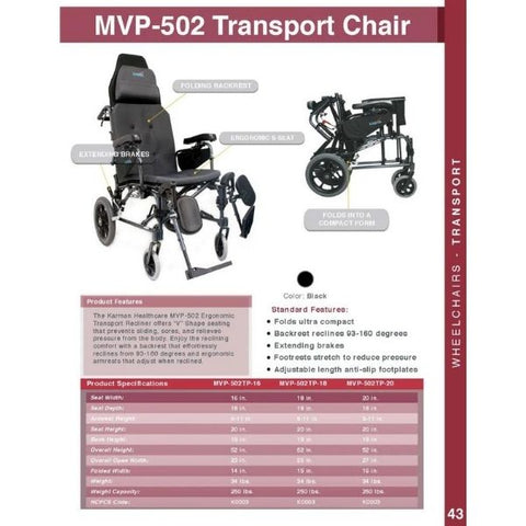 Karman MVP-502-TP Reclining Wheelchair Catalog View