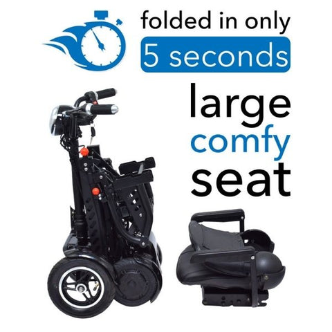 MS 3000 Plus by ComyGo Folding Electric Wheelchair folded 5 sec large comfy seat