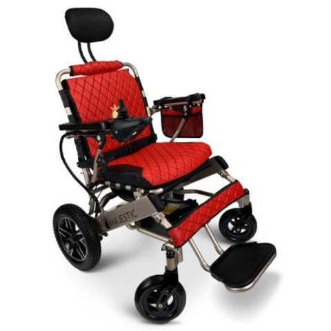 Majestic IQ-8000 Remote Controlled Electric Wheelchair with Recline Bronze Frame and Red Color Seat