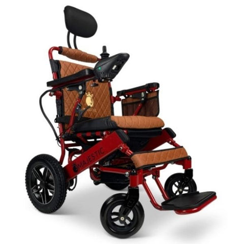 Majestic IQ-8000 Remote Controlled Electric Wheelchair with Recline Red Frame and Taba Color Seat
