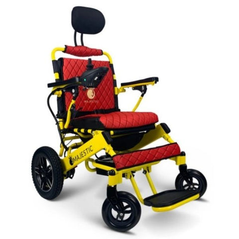 Majestic IQ-8000 Remote Controlled Electric Wheelchair with Recline Yellow Frame and Red Color Seat
