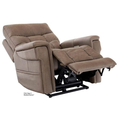 Pride Mobility Viva Lift Ultra Infinite-Position Lift Chair PLR-4955 Capriccio Cappucino Color Leg rest and Head rest tilt Lifted View 