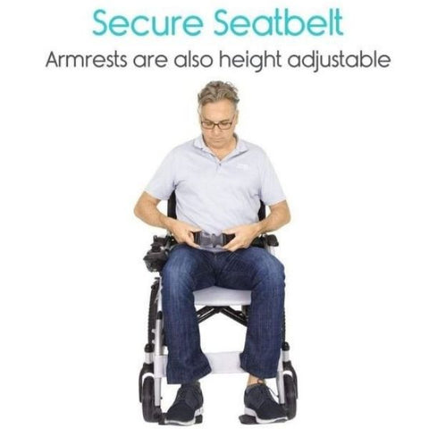 Vive Health Compact Power Wheelchair Secure Seatbelt View