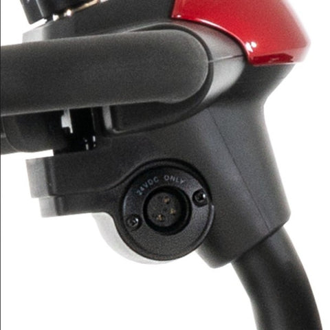 Pride Go-Go Elite Traveller 3-Wheel Scooter SC40E Charger Port at the Delta Tiller