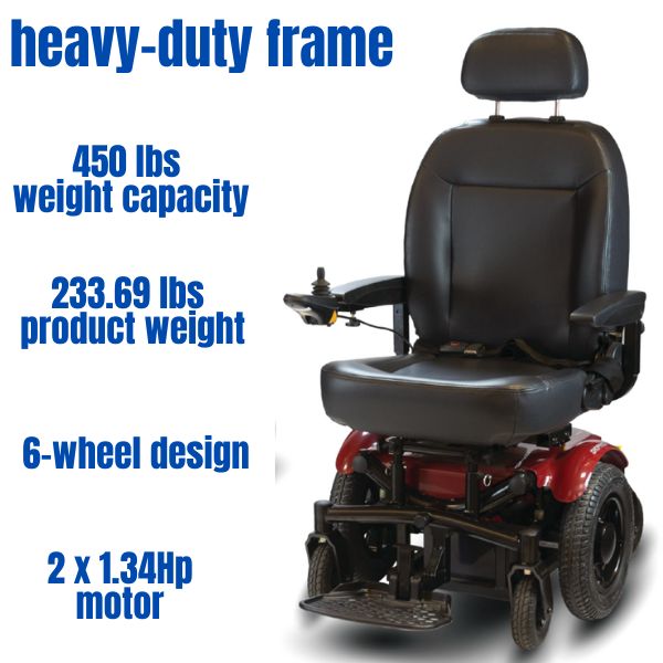 Shoprider 6Runner 14 heavy-duty power chair with six-wheel design for enhanced traction and stability