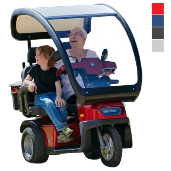 AFIKIM Afiscooter S 3-Wheel Scooter With Hard Top Canopy Red Color Front View