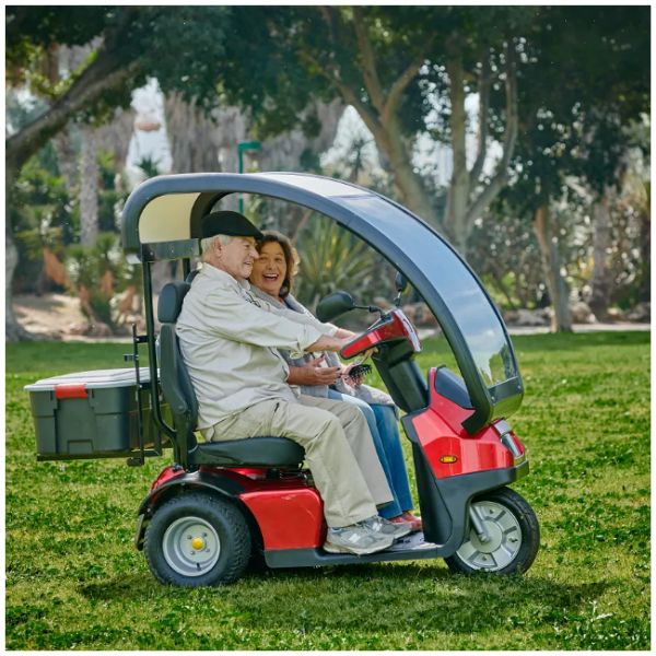 AFIKIM Afiscooter S 3-Wheel Scooter With Hard Top Canopy Red Color Side View