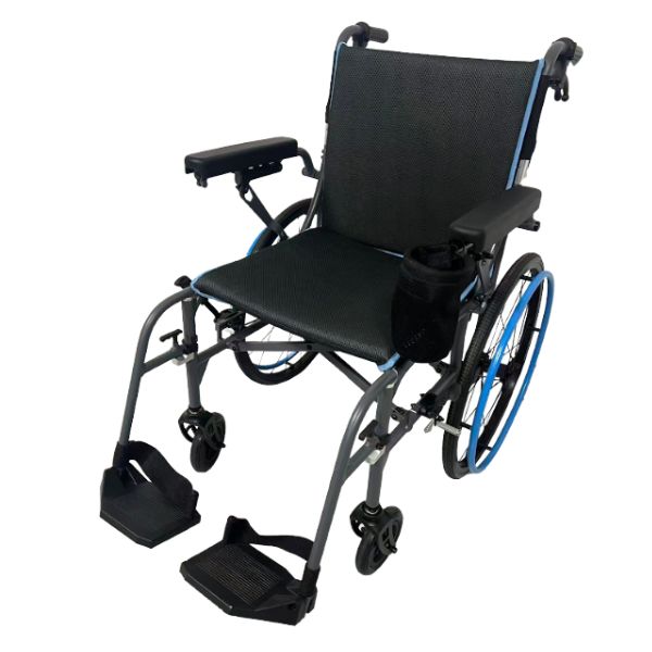 Afikim Ultra-Lite Folding Lightweight Manual Wheelchair with blue accents on a white background
