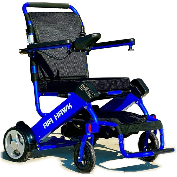 Air Hawk Folding Lightweight Electric Wheelchair By Discover My Mobility Blue Color Frame