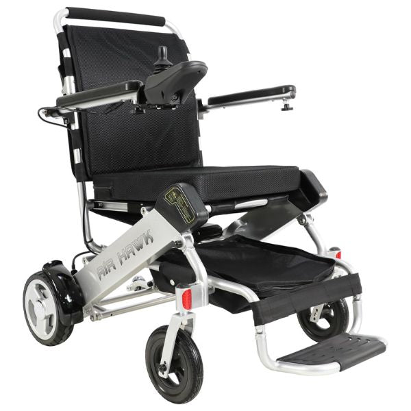 Air Hawk Folding Lightweight Electric Wheelchair By Discover My Mobility Silver Frame