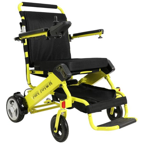Air Hawk Folding Lightweight Electric Wheelchair By Discover My Mobility Yellow Frame