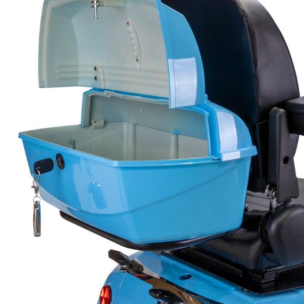 Bespoke Elite Heavy-Duty 3-Wheel Mobility Scooter Showing the Open Back Lockable Storage 