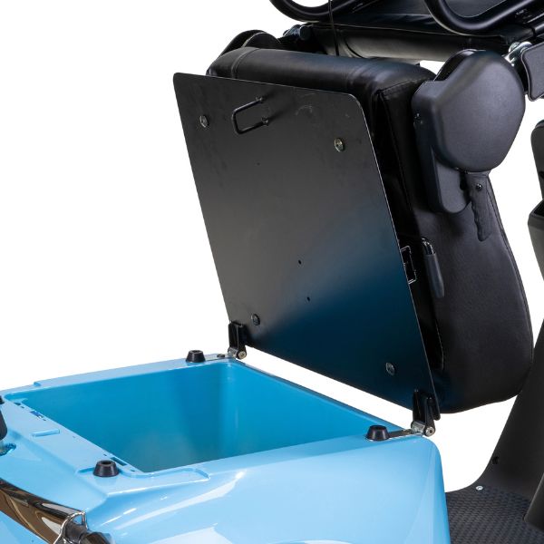 Bespoke Elite Heavy-Duty 3-Wheel Mobility Scooter Showing the Underseat Locakable Storage 