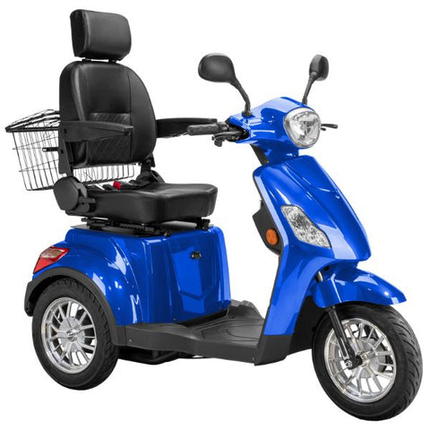 Bespoke Legacy Full Size 3-Wheel Mobility Scooter in Color Blue with Black Seat and Chrome Wheel Rims