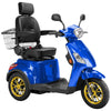 Image of Bespoke Legacy Full Size 3-Wheel Mobility Scooter in Color Blue with Black Seat and Gold w/ Black Wheel Rims