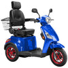Image of Bespoke Legacy Full Size 3-Wheel Mobility Scooter in Color Blue with Black Seat and Red w/ Black Wheel Rims