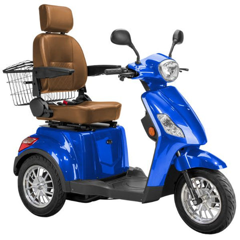 Bespoke Legacy Full Size 3-Wheel Mobility Scooter in Color Blue with Brown Seat and Chrome Wheel Rims-_2025-03-18T081550.997