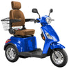 Image of Bespoke Legacy Full Size 3-Wheel Mobility Scooter in Color Blue with Brown Seat and Chrome Wheel Rims-_2025-03-18T081550.997