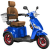 Image of Bespoke Legacy Full Size 3-Wheel Mobility Scooter in Color Blue with Brown Seat and Red w/ Black Wheel Rims