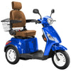 Image of Bespoke Legacy Full Size 3-Wheel Mobility Scooter in Color Blue with Brown Seat and White Wheel Rims