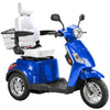 Image of Bespoke Legacy Full Size 3-Wheel Mobility Scooter in Color Blue with White Seat and Chrome Wheel Rims