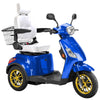 Image of Bespoke Legacy Full Size 3-Wheel Mobility Scooter in Color Blue with White Seat and Gold w/ Black Wheel Rims