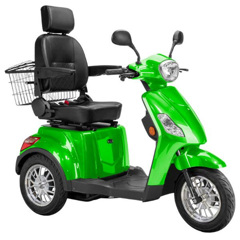 Bespoke Legacy Full Size 3-Wheel Mobility Scooter in Color Green with Black Seat and Chrome Wheel Rims