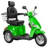 Image of Bespoke Legacy Full Size 3-Wheel Mobility Scooter in Color Green with Black Seat and Chrome Wheel Rims