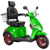 Image of Bespoke Legacy Full Size 3-Wheel Mobility Scooter in Color Green with Black Seat and Red w/ Black Wheel Rims