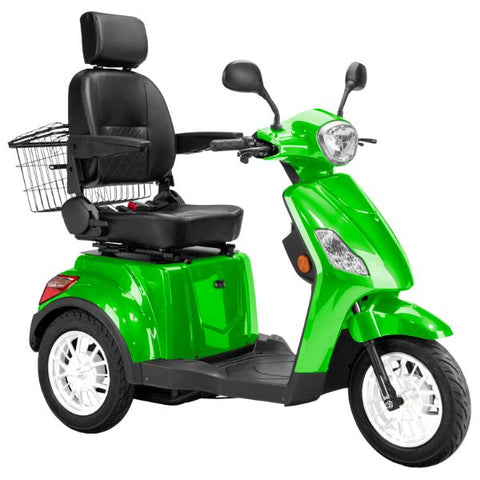Bespoke Legacy Full Size 3-Wheel Mobility Scooter in Color Green with Black Seat and White Wheel Rims