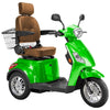 Image of Bespoke Legacy Full Size 3-Wheel Mobility Scooter in Color Green with Brown Seat and Chrome Wheel Rims