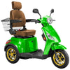 Image of Bespoke Legacy Full Size 3-Wheel Mobility Scooter in Color Green with Brown Seat and Gold w/ Black Wheel Rims