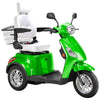 Image of Bespoke Legacy Full Size 3-Wheel Mobility Scooter in Color Green with White Seat and Chrome Wheel Rims