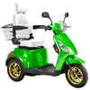 Image of Bespoke Legacy Full Size 3-Wheel Mobility Scooter in Color Green with White Seat and Gold w/ Black Wheel Rims