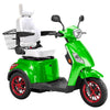 Image of Bespoke Legacy Full Size 3-Wheel Mobility Scooter in Color Green with White Seat and Red w/ Black Wheel Rims