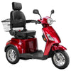 Image of Bespoke Legacy Full Size 3-Wheel Mobility Scooter in Color Red with Black Seat and Chrome Wheel Rims