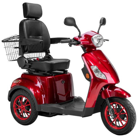 Bespoke Legacy Full Size 3-Wheel Mobility Scooter in Color Red with Black Seat and Red w/ Black Wheel Rims 