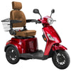 Image of Bespoke Legacy Full Size 3-Wheel Mobility Scooter in Color Red with Brown Seat and Black Wheel Rims 