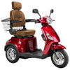 Image of Bespoke Legacy Full Size 3-Wheel Mobility Scooter in Color Red with Brown Seat and Chrome Wheel Rims 