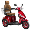 Image of Bespoke Legacy Full Size 3-Wheel Mobility Scooter in Color Red with Brown Seat and Red w/ Black Wheel Rims 