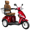 Image of Bespoke Legacy Full Size 3-Wheel Mobility Scooter in Color Red with Brown Seat and White Wheel Rims 