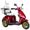 Image of Bespoke Legacy Full Size 3-Wheel Mobility Scooter in Color Red with White Seat and Gold w/ Black Wheel Rims 