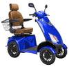 Image of Bespoke Platinum Bariatric 4-Wheel Mobility Scooter in Blue Color with Brown Seat and Black Wheel Rims