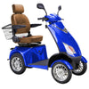 Image of Bespoke Platinum Bariatric 4-Wheel Mobility Scooter in Blue Color with Brown Seat and Chrome Wheel Rims