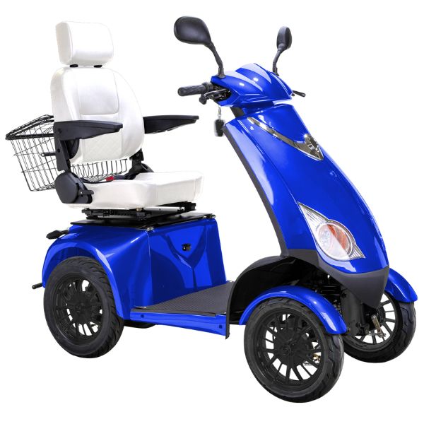 Bespoke Platinum Bariatric 4-Wheel Mobility Scooter in Blue Color with White Seat and Black Wheel Rims